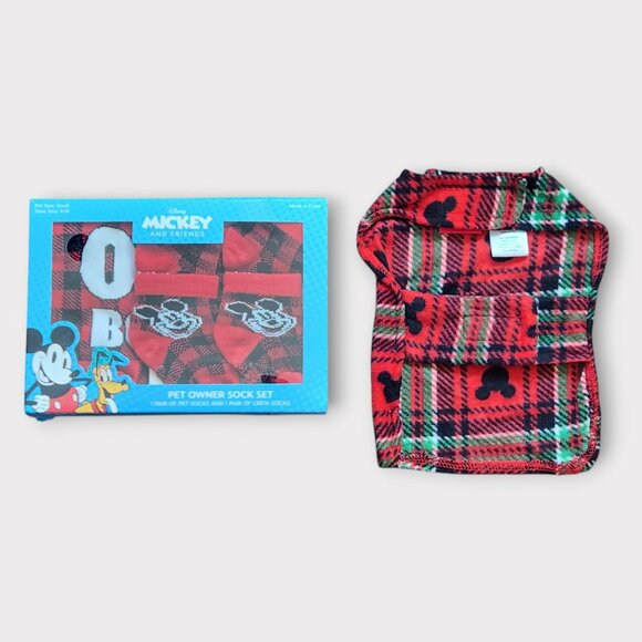 Mickey Mouse Pet Pajama Gift Dog and Owner Sock Set Size XS Red Buffalo Check - Picture 1 of 5